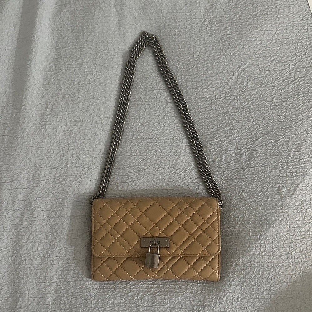 Kurt Geiger Quilted Tan Leather Shoulder Bag with Chain